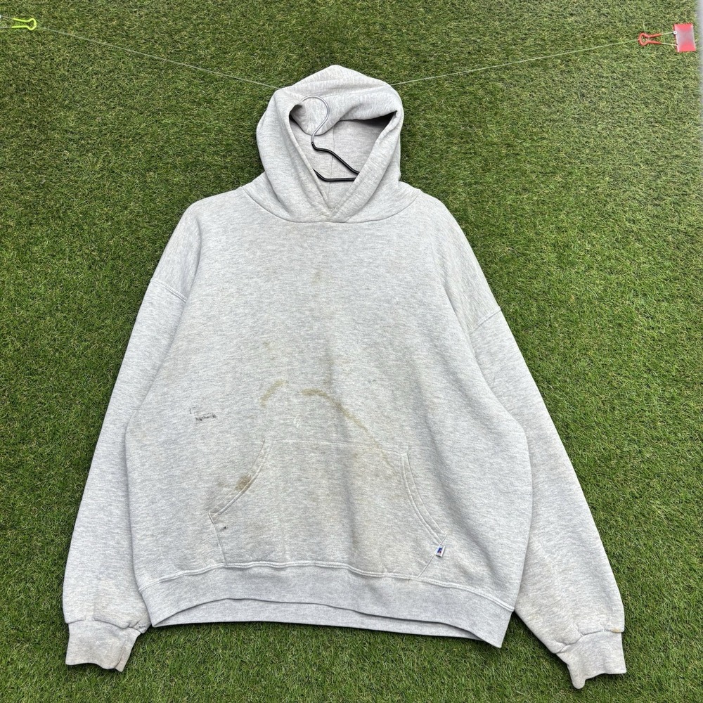 Vintage Russell Athletic Hoodie Mens XL Gray Boxy Distressed Collegiate Baggy